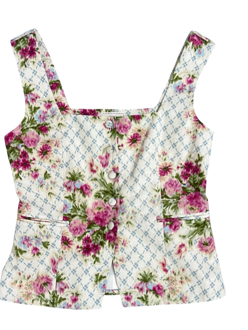 Sézane Floral Linen Vest Top & Skirt Set Zelinda Malia Cream Pink Sz 34 36 US 4 - Picture 3 of 13